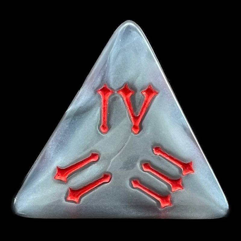 TDSO Pearl Steel & Red Roman Numeral D4 Dice
