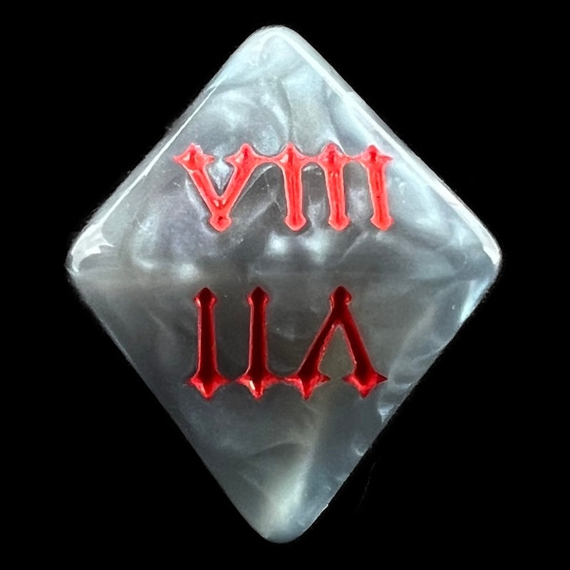 TDSO Pearl Steel & Red Roman Numeral D8 Dice
