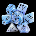 TDSO Pearl Swirl Blue & White Roman Numeral 7 Dice Polyset