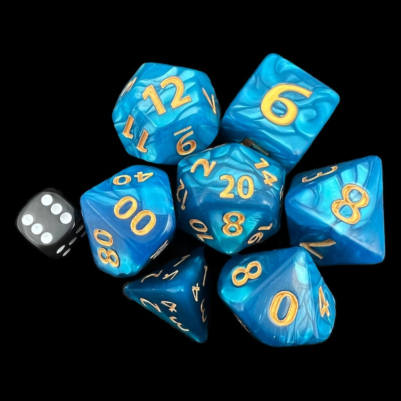 TDSO Pearl Teal & Gold GIANT 7 Dice Polyset