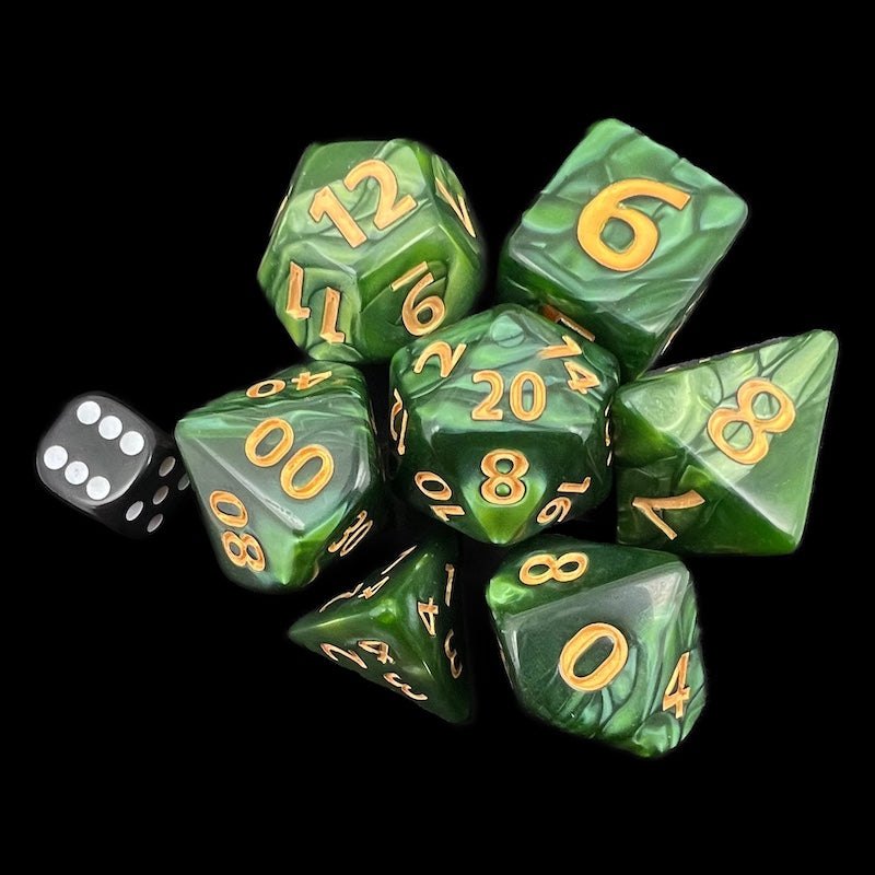 TDSO Pearl Verdant Green & Gold GIANT 7 Dice Polyset
