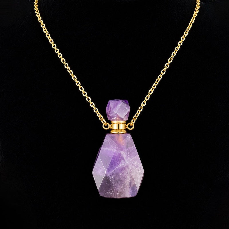 TDSO Potion Bottle Necklace - Angled Amethyst with Gold Chain