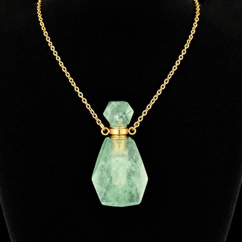 TDSO Potion Bottle Necklace - Angled Fluorite Green with Gold Chain