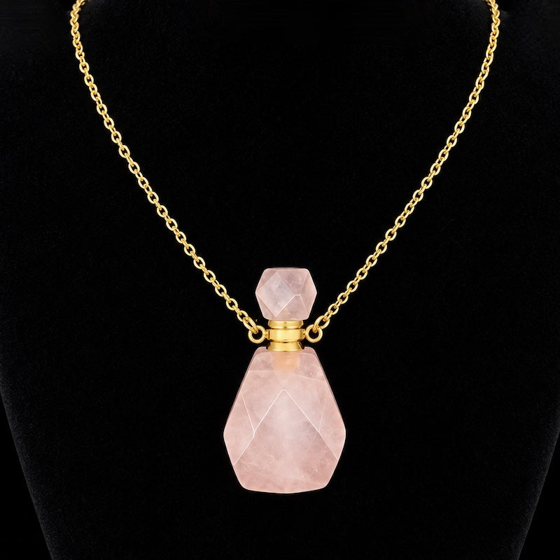 TDSO Potion Bottle Necklace - Angled Quartz Rose with Gold Chain