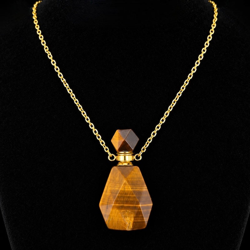 TDSO Potion Bottle Necklace - Angled Tiger Eye with Gold Chain