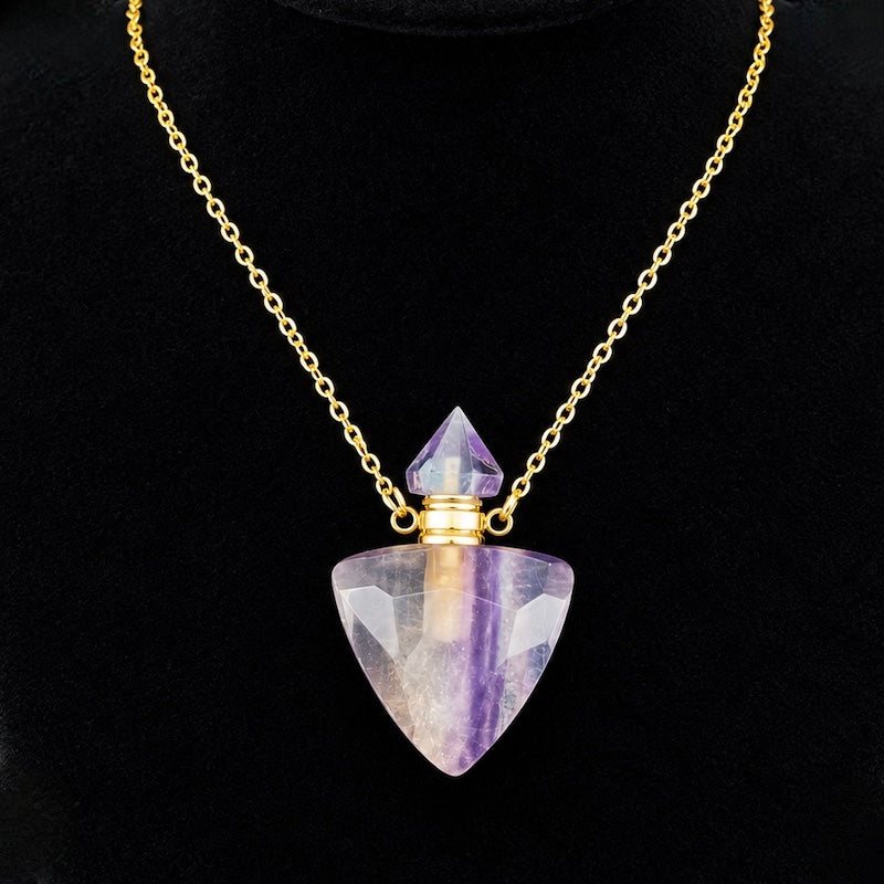 TDSO Potion Bottle Necklace - Arrowhead Purple Fluorite with Gold Chain