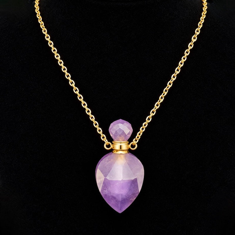 TDSO Potion Bottle Necklace Leaf - Amethyst with Gold Chain
