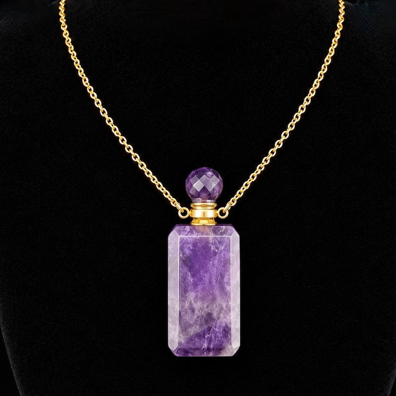 TDSO Potion Bottle Necklace - Rectangle Amethyst with Gold Chain