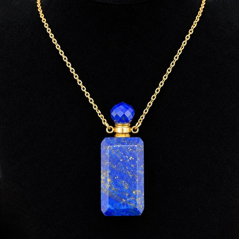 TDSO Potion Bottle Necklace - Rectangle Lapis Lazuli with Gold Chain