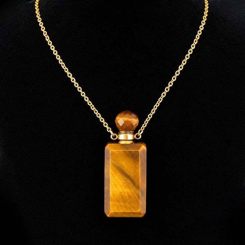 TDSO Potion Bottle Necklace - Rectangle Tiger Eye with Gold Chain