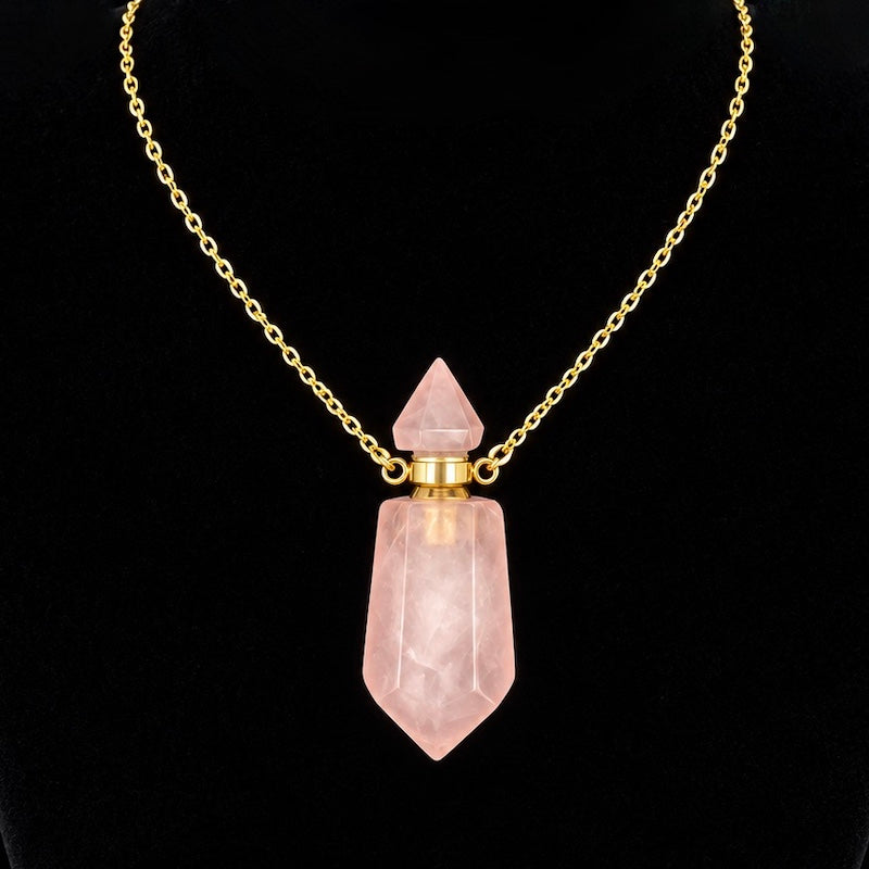 TDSO Potion Bottle Necklace - Shard Quartz Rose with Gold Chain
