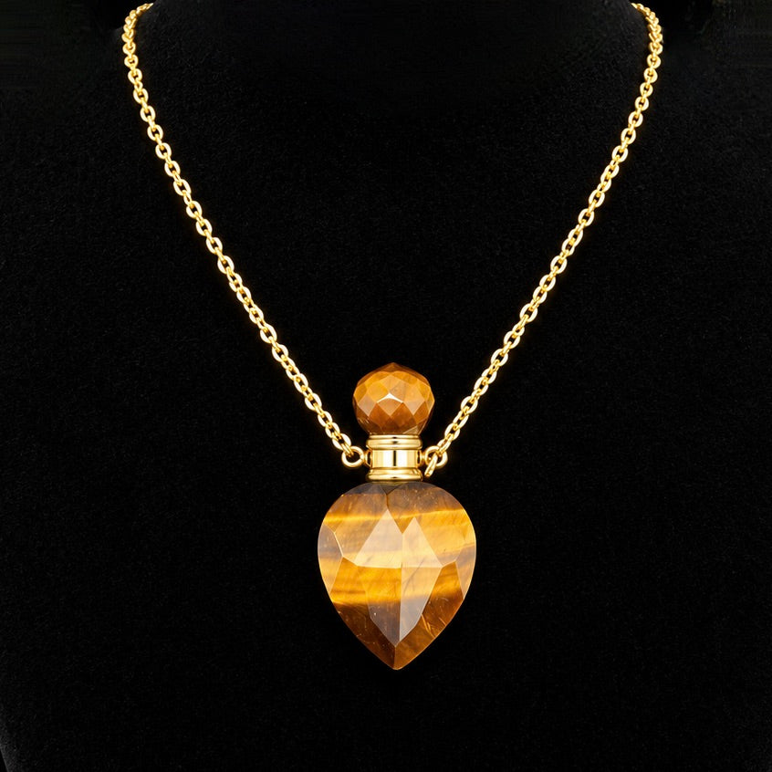 TDSO Potion Bottle Necklace Leaf - Tiger Eye with Gold Chain