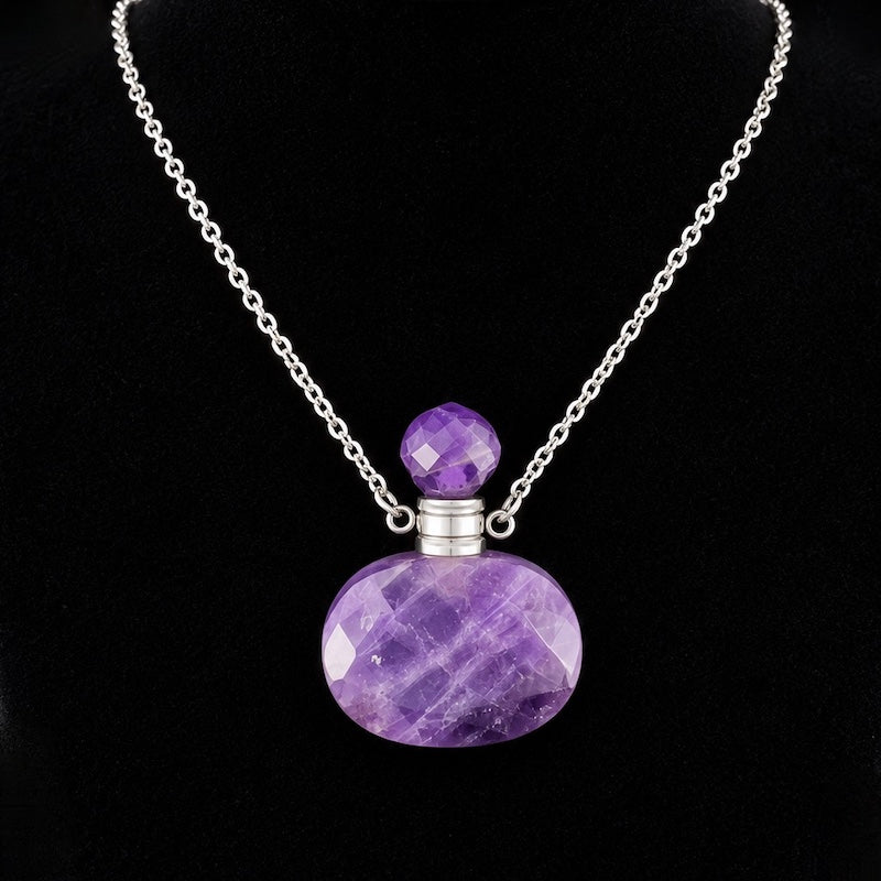 TDSO Potion Bottle Necklace Oval - Amethyst with Silver Chain