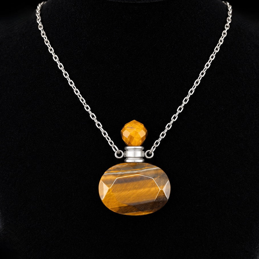 TDSO Potion Bottle Necklace Oval - Tiger Eye with Silver Chain