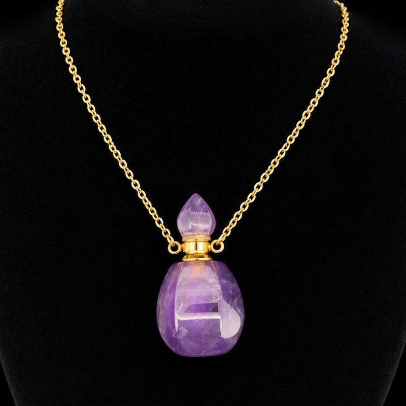 TDSO Potion Bottle Necklace Round - Amethyst with Gold Chain
