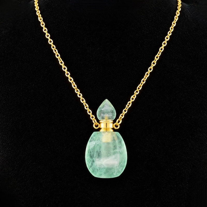 TDSO Potion Bottle Necklace Round - Fluorite Green with Gold Chain