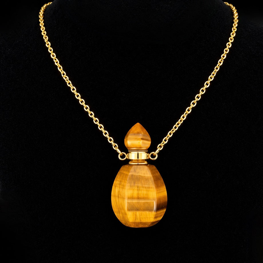 TDSO Potion Bottle Necklace Round - Tiger Eye with Gold Chain