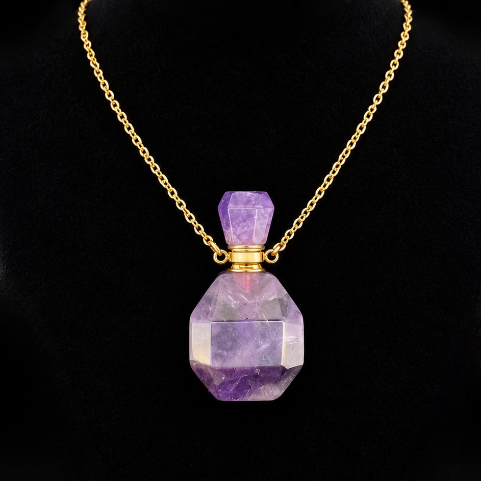 TDSO Potion Bottle Necklace Squared - Amethyst with Gold Chain