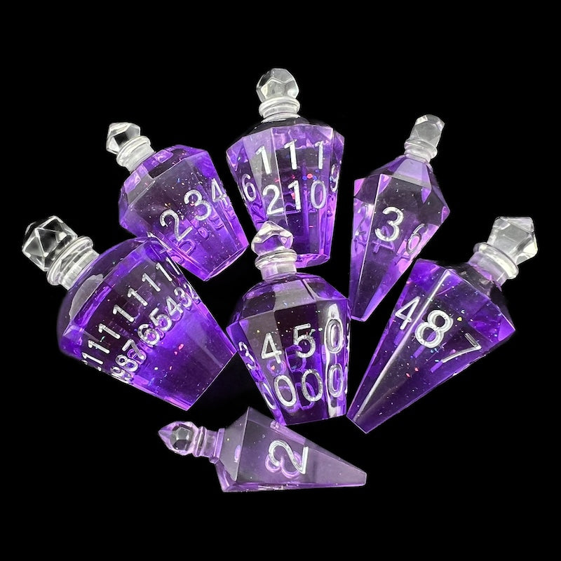 TDSO Potion Bottle Purple & Silver 7 Dice Polyset
