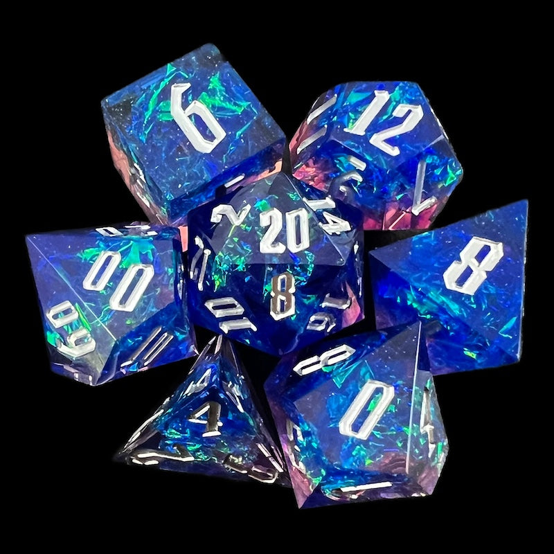 TDSO Sharp Edge Amethyst & Sapphire Lightning 7 Dice Polyset + Case