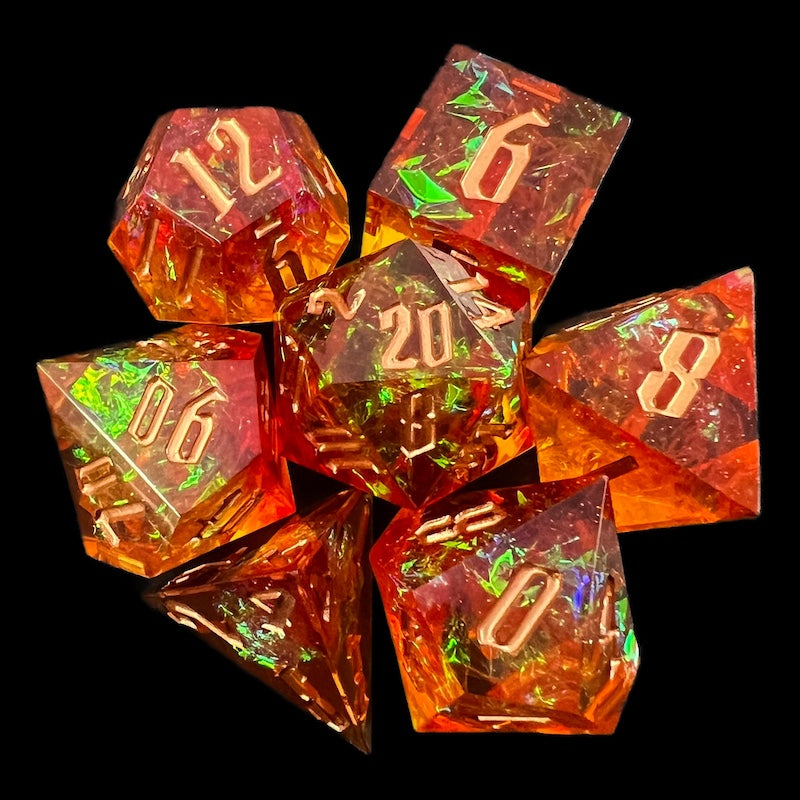 TDSO Sharp Edge Flame Lightning 7 Dice Polyset with Padded Case
