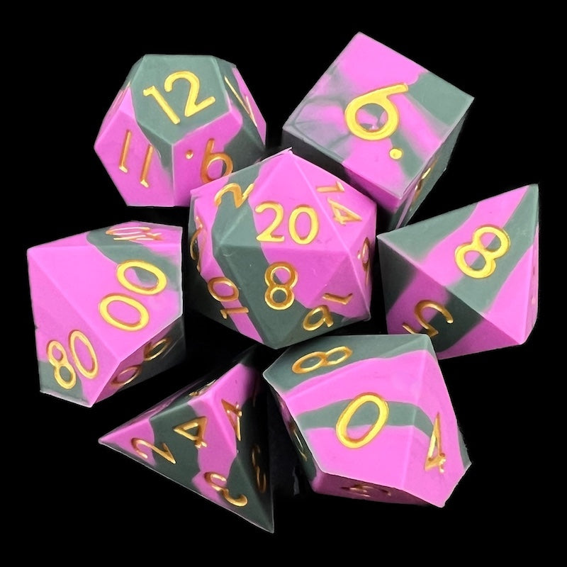 TDSO Silicone Black & Purple with Gold 7 Dice Polyset