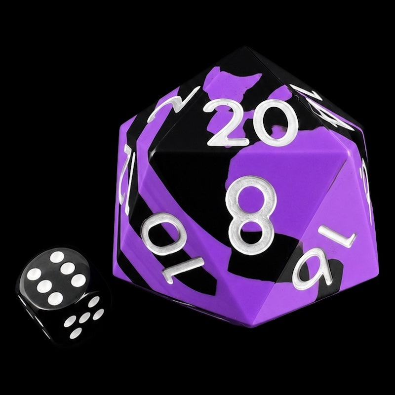 TDSO Silicone Black & Purple with Silver MASSIVE 55mm D20 BOUNCY Dice