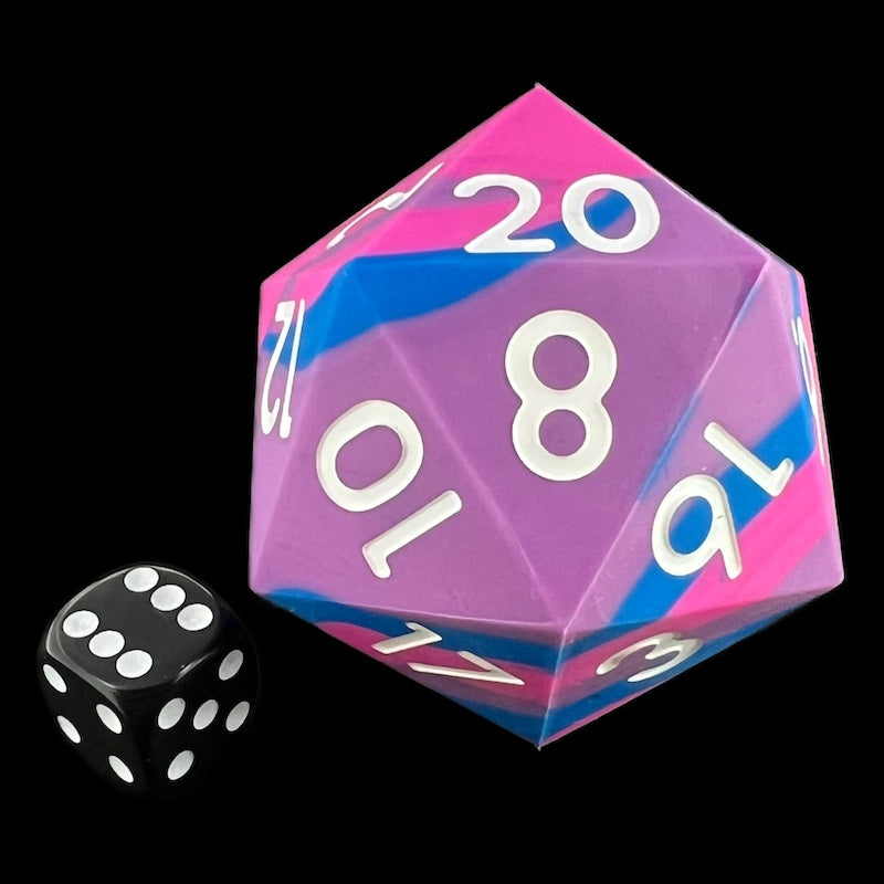 TDSO Silicone Blue Pink & White with White MASSIVE 55mm D20 Dice