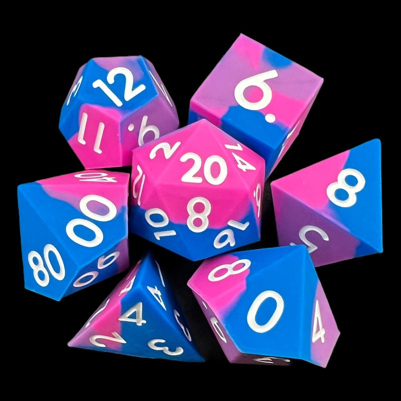 TDSO Silicone Blue & Pink with White 7 Dice Polyset
