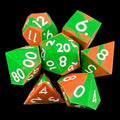 TDSO Silicone Green & Orange with White 7 Dice Polyset