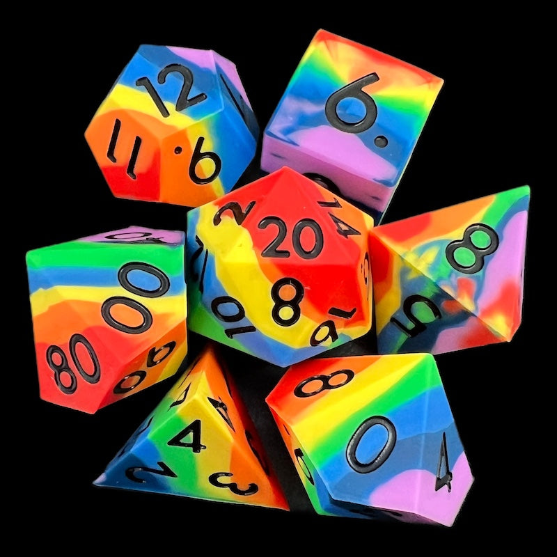 TDSO Silicone Rainbow with Black 7 Dice Polyset