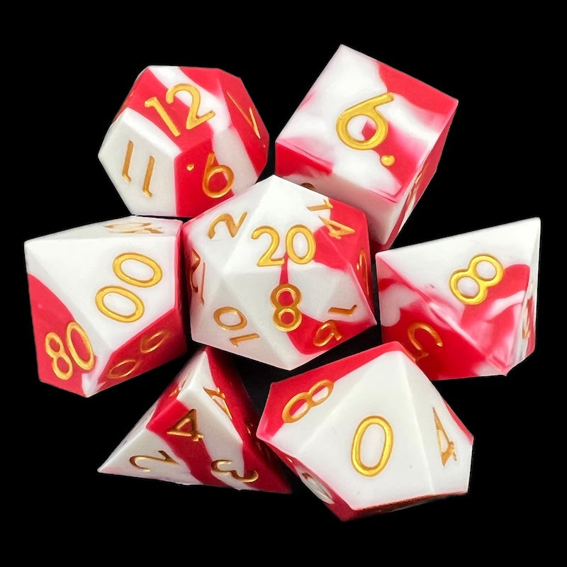 TDSO Silicone Red & White with Gold 7 Dice Polyset
