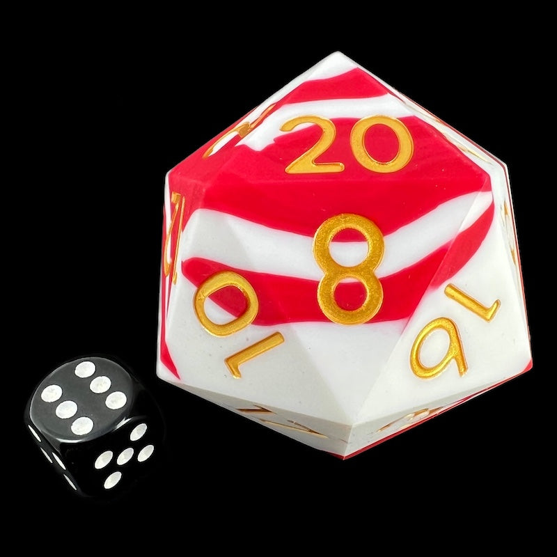 TDSO Silicone Red & White with Gold MASSIVE 55mm D20 BOUNCY Dice
