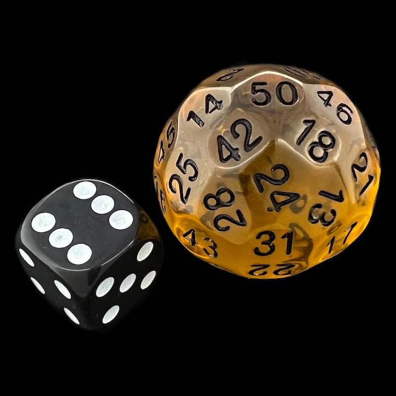 TDSO Translucent Amber & Black 30mm D50 Dice