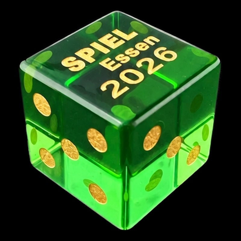TDSO Zircon Glass Emerald & Gold 'SPIEL 2026' 6 x D6 Spot Dice Set in Padded Case