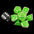 TDSO Metal Fire Forge Silver & Fluorescent Green MINI 12mm 7 Dice Polyset