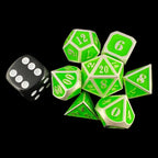 TDSO Metal Fire Forge Silver & Fluorescent Green MINI 12mm 7 Dice Polyset