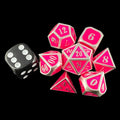 TDSO Metal Fire Forge Silver & Fluorescent Pink MINI 12mm 7 Dice Polyset