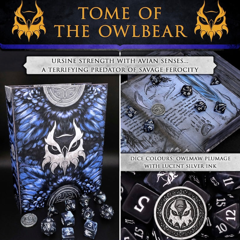 Tome of the Owlbear - 10 Dice Polyset / Coin / Dice Tray