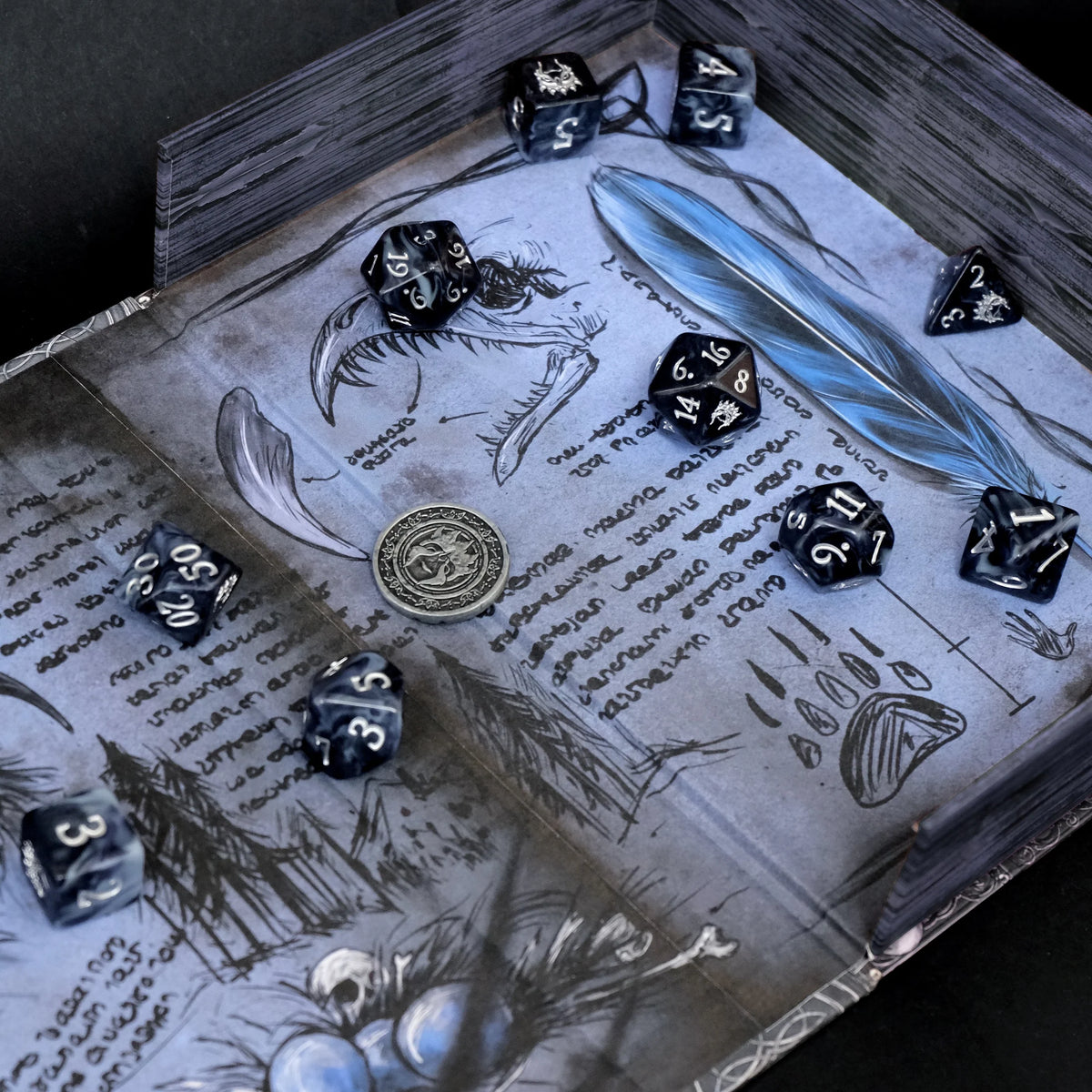 Tome of the Owlbear - 10 Dice Polyset / Coin / Dice Tray