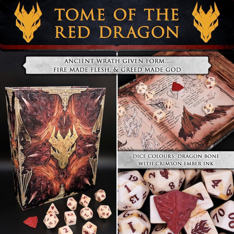 Tome of the Red Dragon - 10 Dice Polyset / Coin / Dice Tray