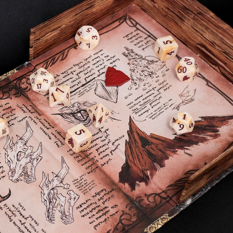 Tome of the Red Dragon - 10 Dice Polyset / Coin / Dice Tray