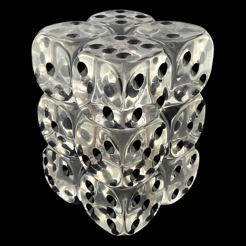 CLEARANCE Tomesch Translucent Diamond & Black 12 x D6 Dice Set