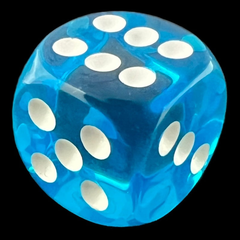 HALF PRICE CLEARANCE Tomesch Translucent Teal & White Spot D6 Dice