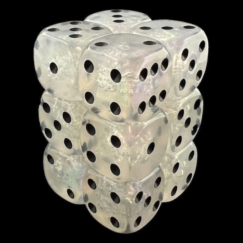 UK Made Dice Cosmic Frost Bubble with 12 x D6 Dice Set