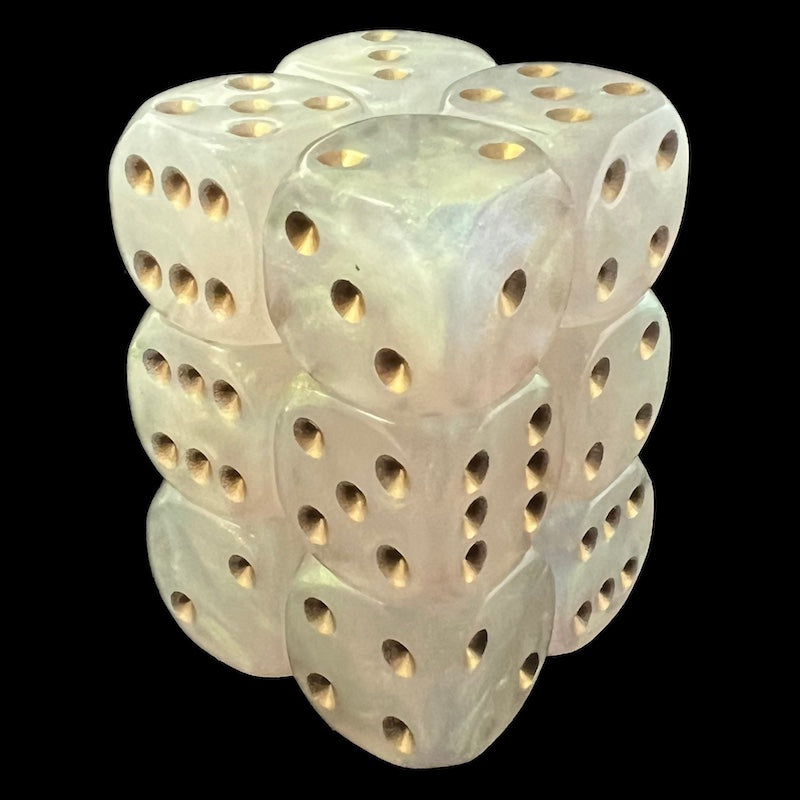 UK Made Dice Iridescent Ice with Gold 12 x D6 Dice Set
