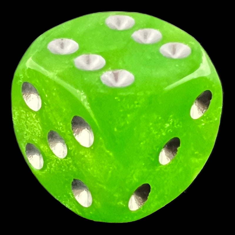 UK Made Dice Lustrous Lime with Silver 12 x D6 Dice Set