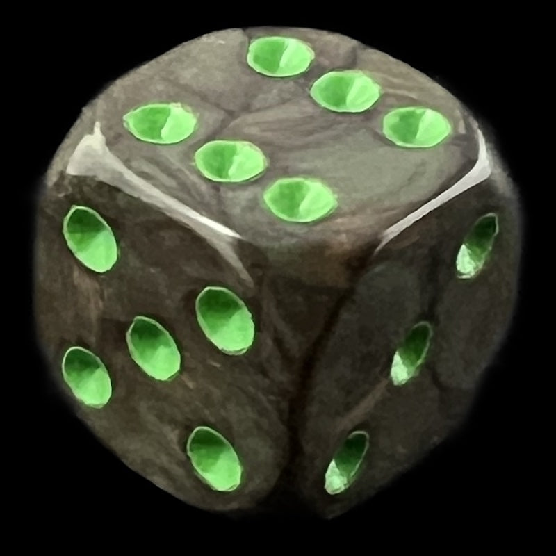 UK Made Dice Lustrous Pearl Camouflage with Green D6 Spot Dice