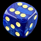 UK Made Dice Lustrous Pearl Dark Blue with Pale Yellow 12 x D6 Dice Set