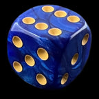 UK Made Dice Lustrous Pearl Dark Blue with Yellow 12 x D6 Dice Set